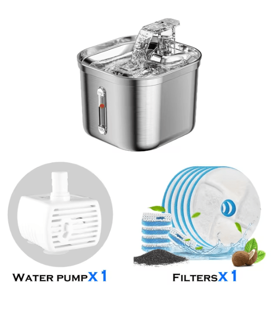 2.2L Stainless Steel Cat Water Fountain with Filters - aydens bidness