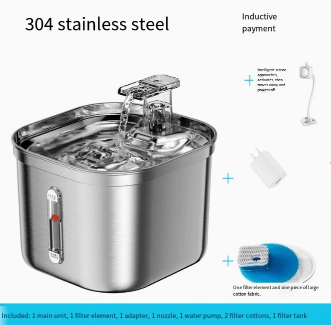 2.2L Stainless Steel Cat Water Fountain with Filters - aydens bidness