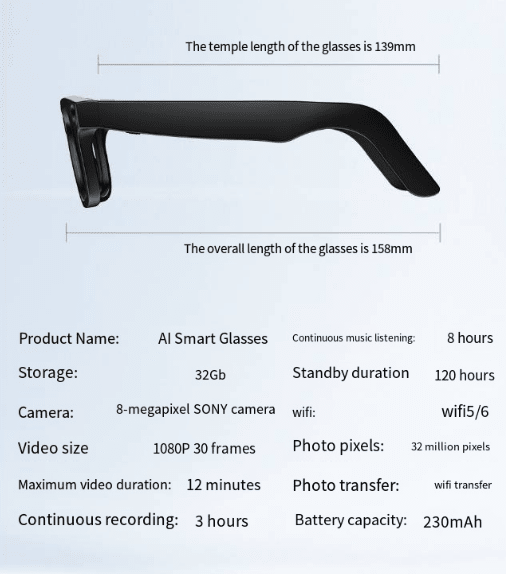 AI Camera Smart Glasses - aydens bidness