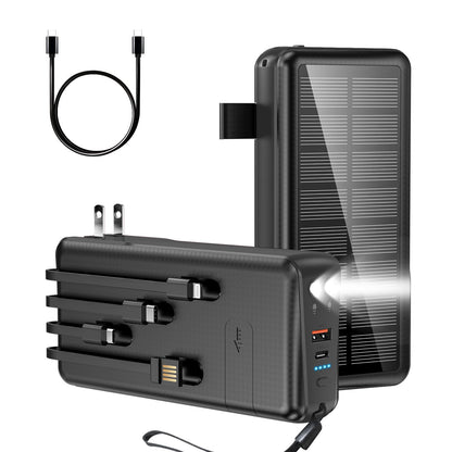 boogostore Portable Charger with Built in Cable and Wall Plug 50000mAh PD30W Fast Charging Solar Power Bank with 5 Output & 2 Input Dual LED Flashlights Phone Holder External Battery Pack (Black) - aydens bidness
