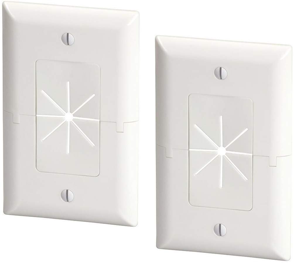 DataComm Electronics 45-0017-WH-2PK (2 Pack) Split Style TV Plate with Flexible AV/HDMI Cable Pass-Through - White - aydens bidness
