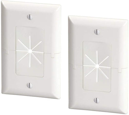 DataComm Electronics 45-0017-WH-2PK (2 Pack) Split Style TV Plate with Flexible AV/HDMI Cable Pass-Through - White - aydens bidness