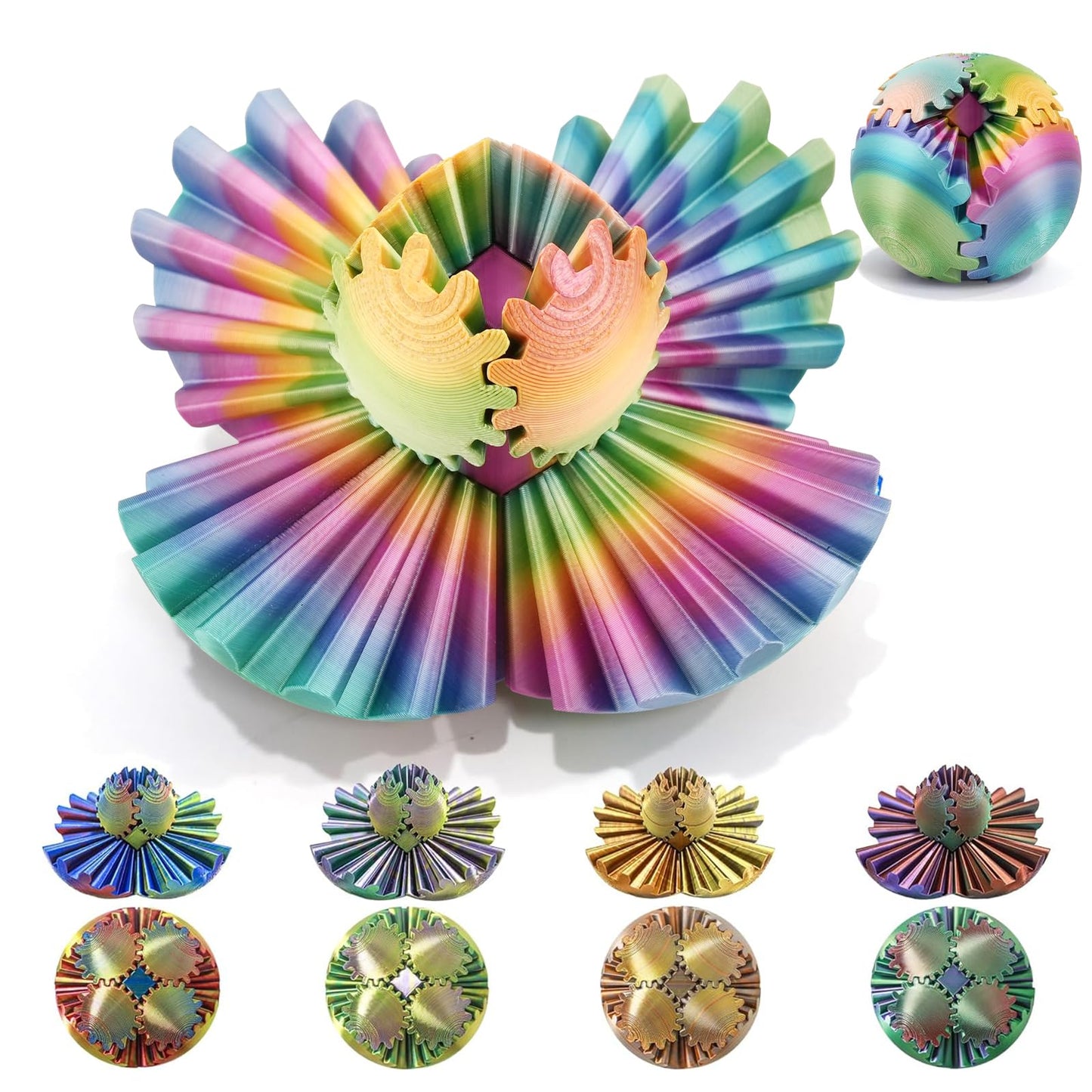 Flavery Gear Ball - Gear Sphere 3D Printed Steampunk Whirling Wonder FidgetSpin Ball Cube Fidget Toy Gear SphereStress Ball for Stress and Anxiety Relaxing (Multicolored Rainbow8CM) - aydens bidness